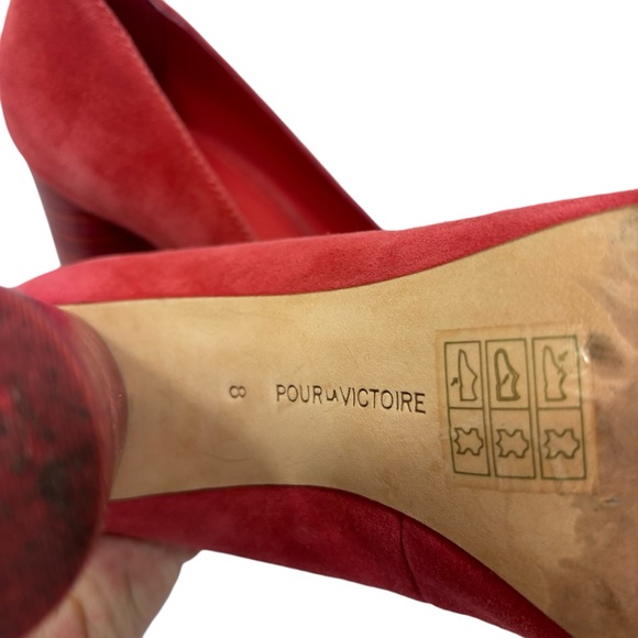POUR LA VICTOIRE Coral Pink Suede Heels Pumps Wood‎ Cylindrical Heel Size 8 - Picture 7 of 9